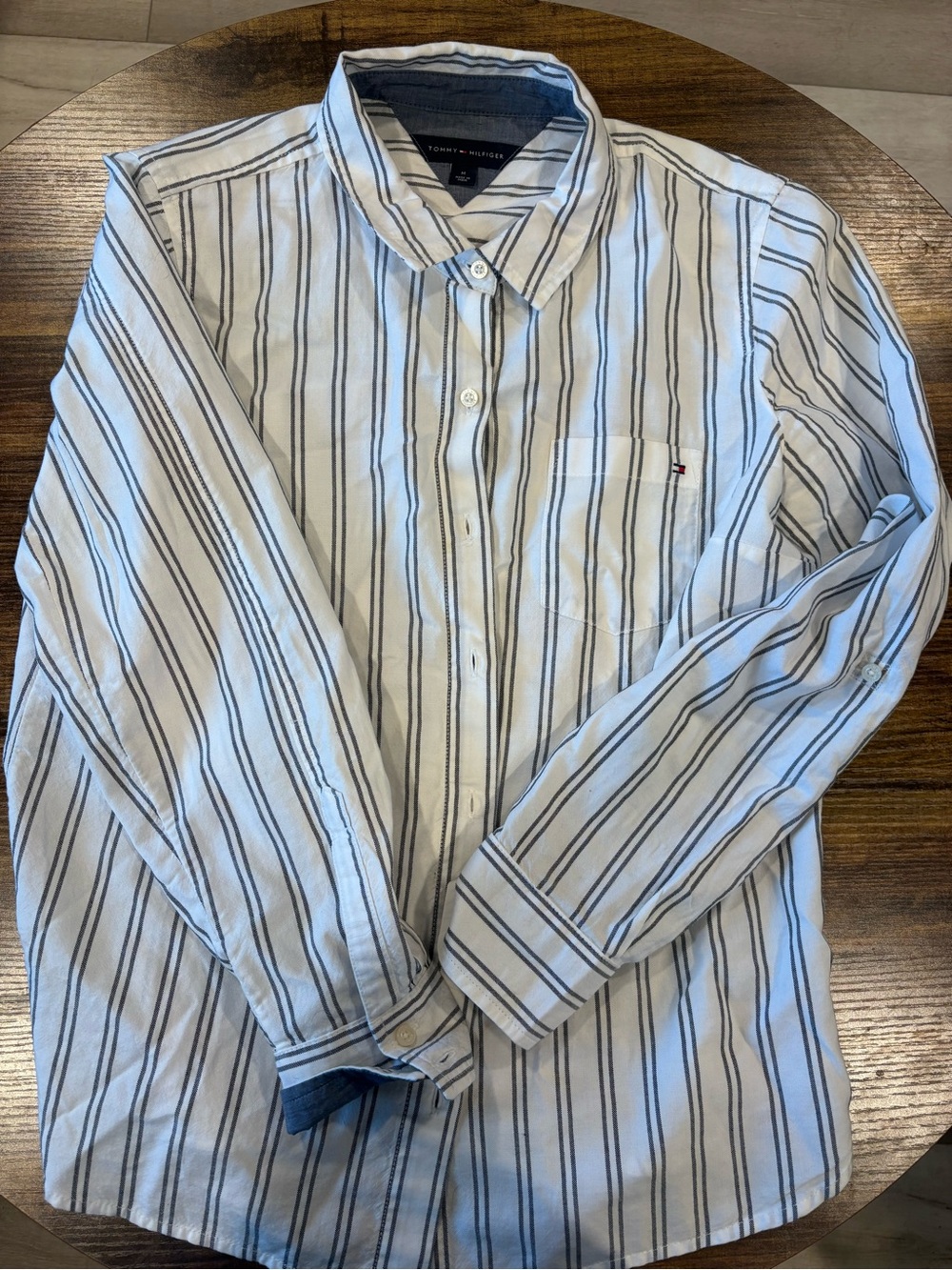 Tommy Hilfiger White Button-Down Shirt with Navy Stripes